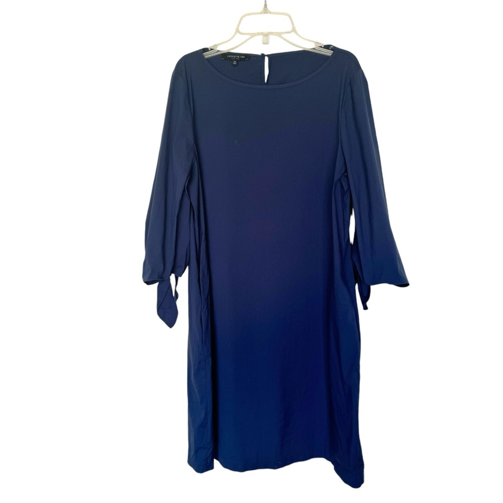 Lafayette 148 Blue Dress Tie Sleeves Modest Church Office